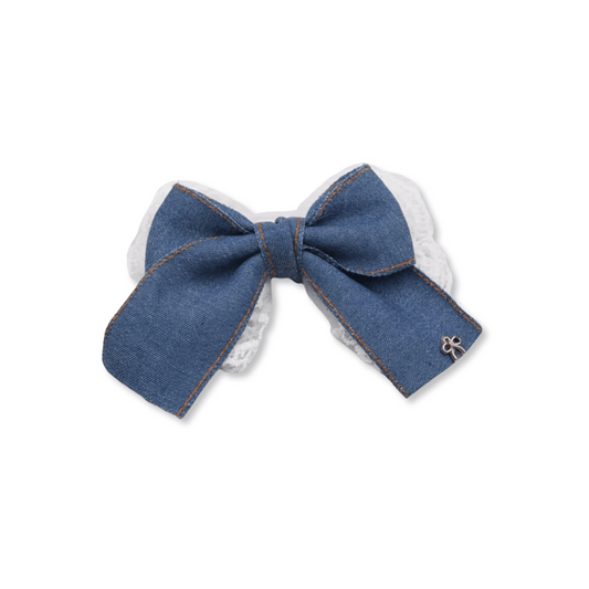 Baby & Toddler Bow | Clip in Hairbow | Large Bow | Denim & Lace | FINAL SALE