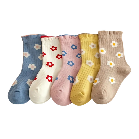 Baby & Toddler Socks | 5 Pack | Sizes 1-5Y | Ankle | Poly Blend | Multi Colored Daisies