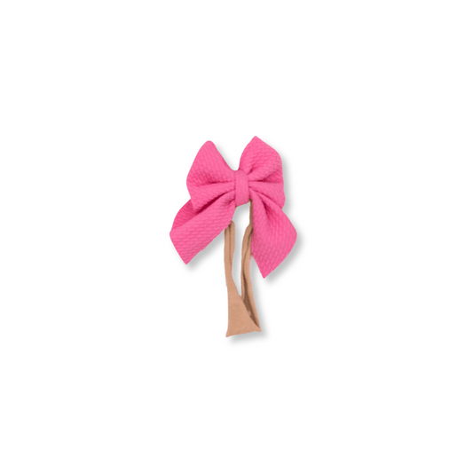 Sailor Bow Headband | Handmade Bullet Bow | Nylon | Small Bow | 0-24m | Hot Pink | sbb