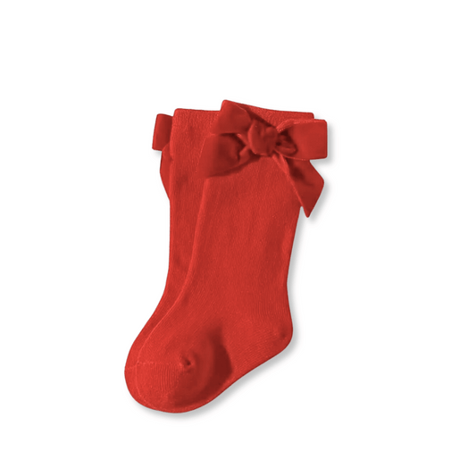 Baby & Toddler Socks | Knee High | Velvet Bows | Bright Red