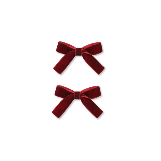 Baby & Toddler Bow | Clip in Set of 2 | Velvet | Small Bows | Red