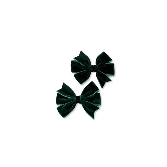 Baby & Toddler Bow | Clip in Set of 2 | Velvet | Small Bows | Emerald Green