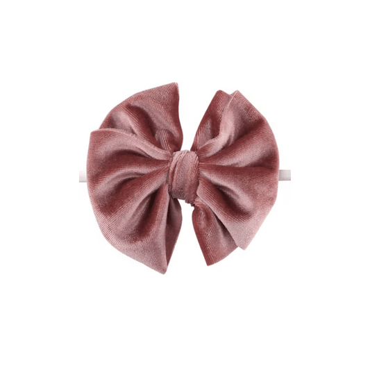 Baby & Toddler Headband | Velvet | Nylon | Medium Bow | Size 0-24m | Rose Pink | FINAL SALE