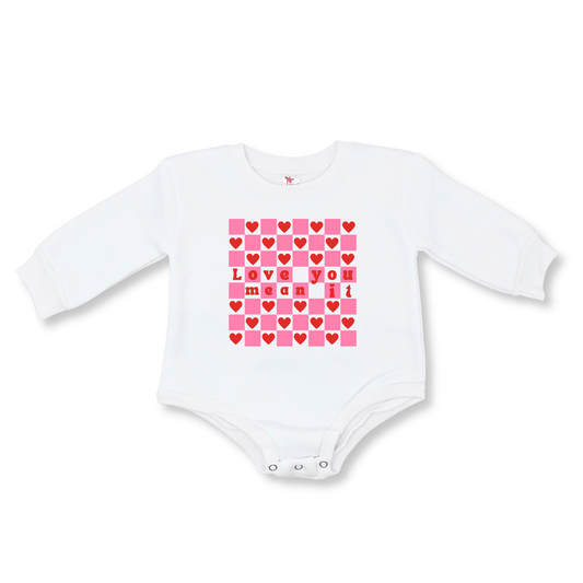 Baby Bubble Romper | 0-3m to 12-18m | Fleece | Love You Mean It | FINAL SALE