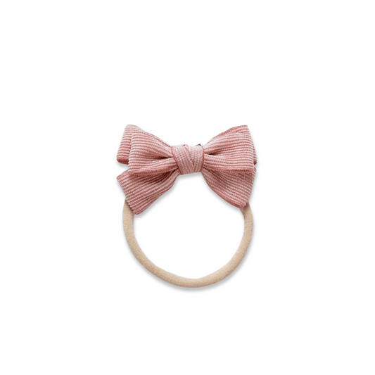 Baby & Toddler Headband | Nylon | Small Bow | Fits 0-24m | Pink Corduroy | sbb