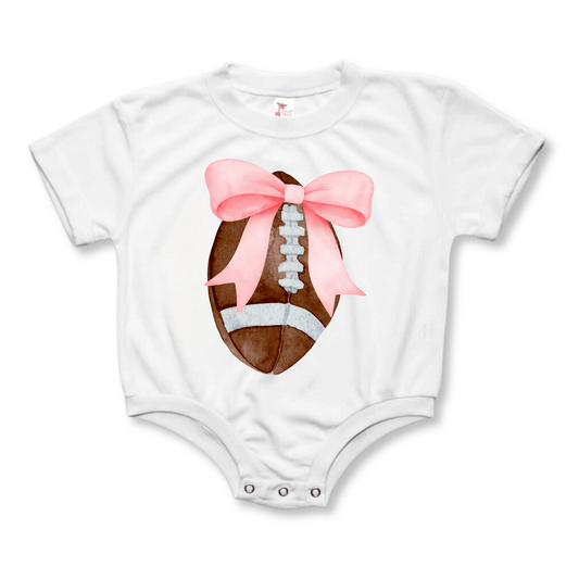 Baby & Toddler Romper | Cotton | Short Sleeves | Sizes 3-6m up to 18-24m | Football Bow