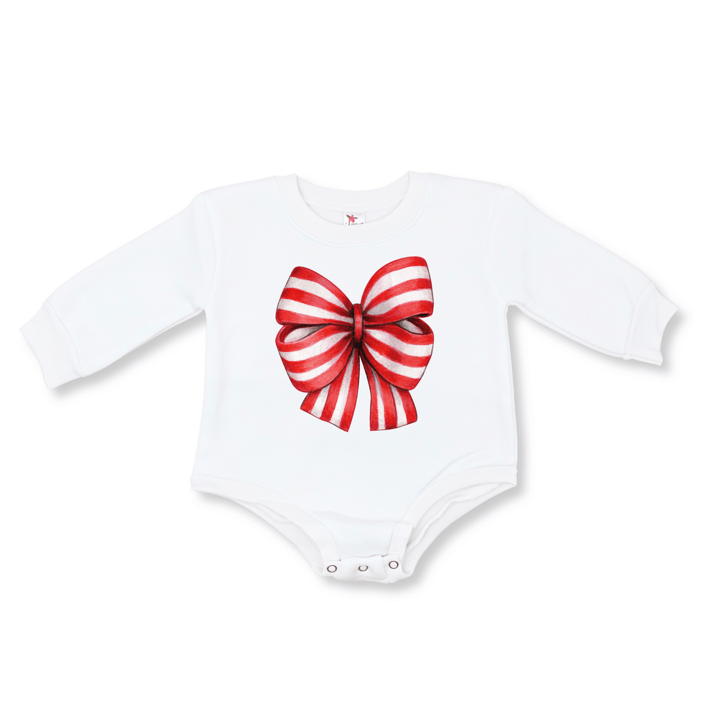 Baby & Toddler Girl's Bubble Romper | Fleece | Sizes 0-3m to 12-18m | Candy Cane Bow | FINAL SALE