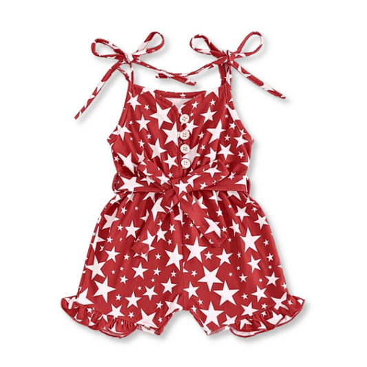 Baby & Toddler One-Piece Shorts Set | Sizes 12-18m up to 2/3T | Red Stars | FINAL SALE
