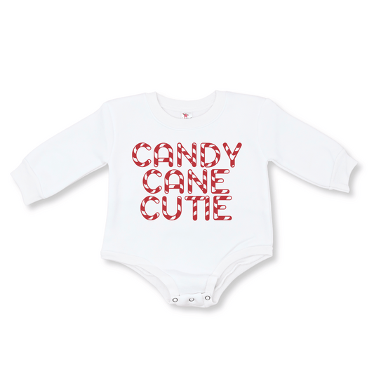 Baby & Toddler Girl's Bubble Romper | Fleece | Sizes 0-3m to 12-18m | Candy Cane Cutie