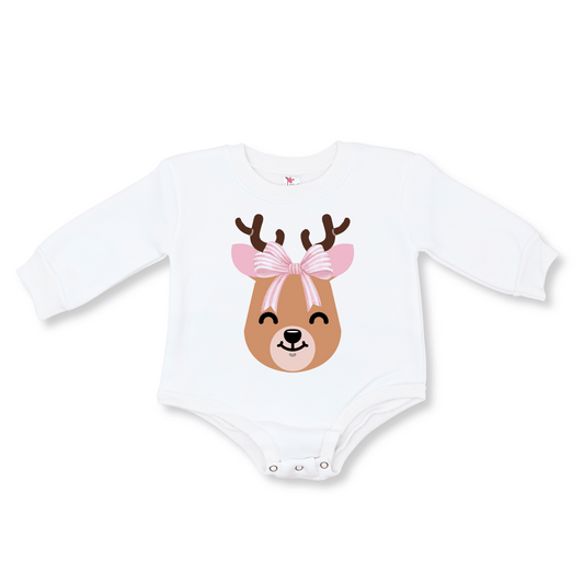 Baby & Toddler Girl's Bubble Romper | Fleece | Sizes 0-3m to 12-18m | CGirly Reindeer