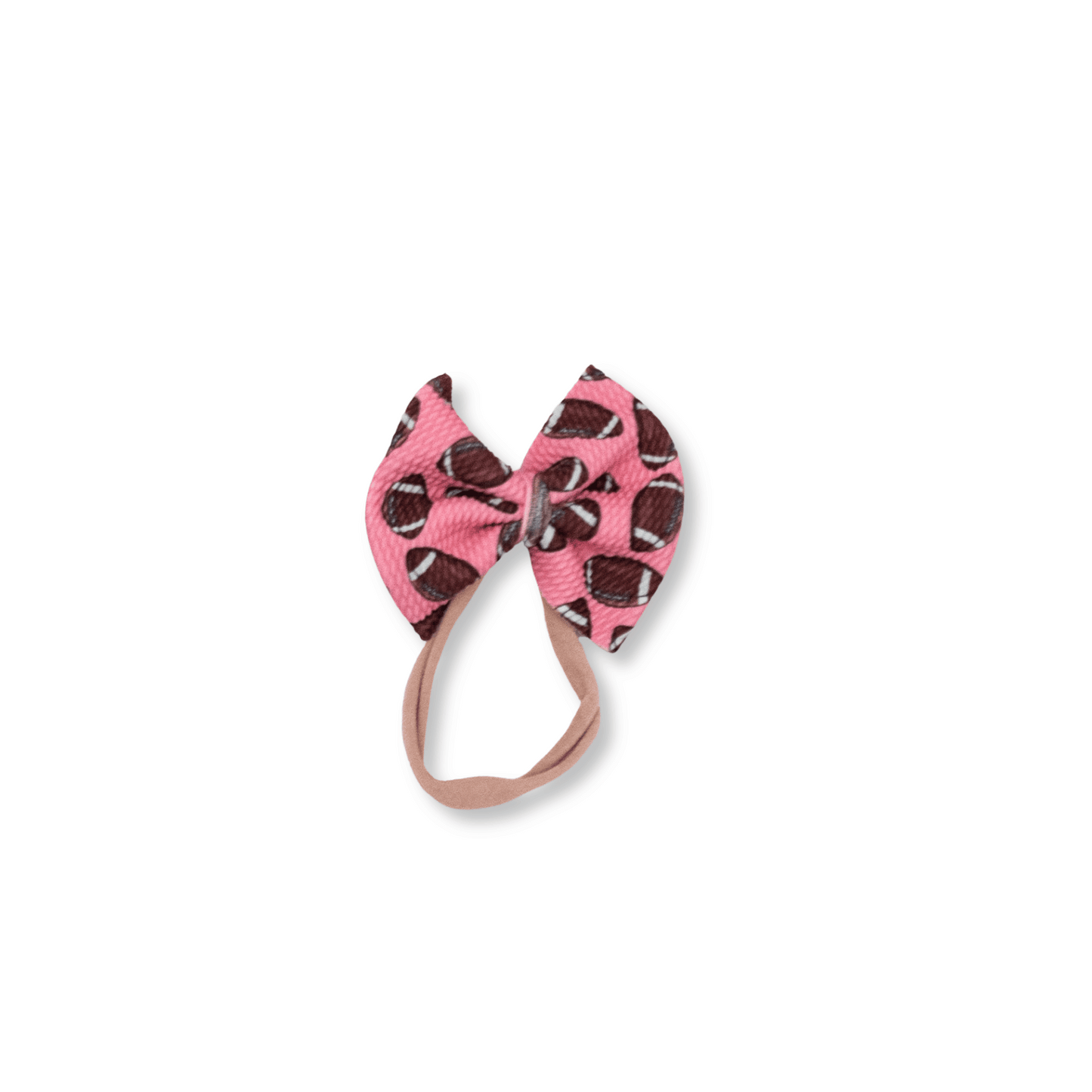 Baby & Toddler Headband | Handmade Bullet Bow | Nylon | Medium Bow | 0-24m | Pink Footballs| FINAL SALE