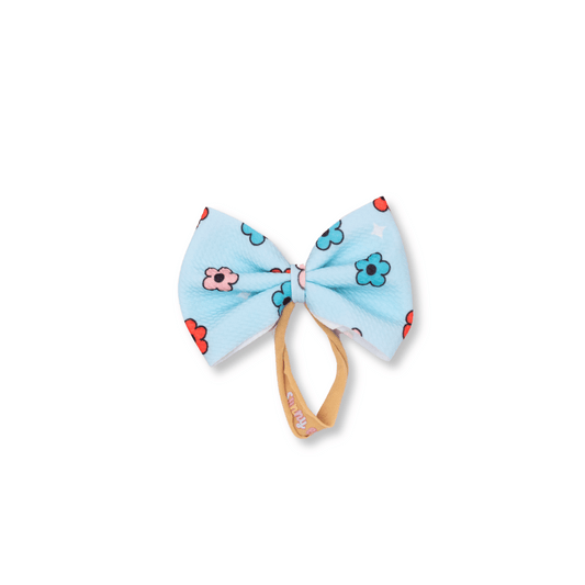 Baby Headband | Handmade | Large Bow | Size 0-24m | Red, Blue & Pink Daisies | FINAL SALE