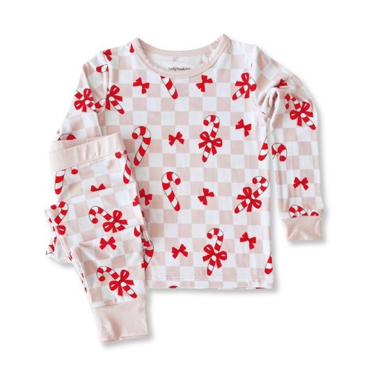 Toddler Bamboo Pajamas Two-piece | Christmas | Sizes 2T to 5T | Candy Cane Bows