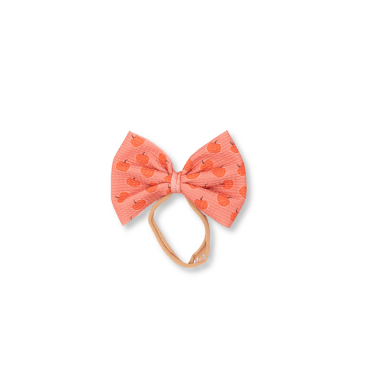 Baby Headband | Handmade | Nylon | Large Bow | Size 0-24m | Pumpkins | lbb