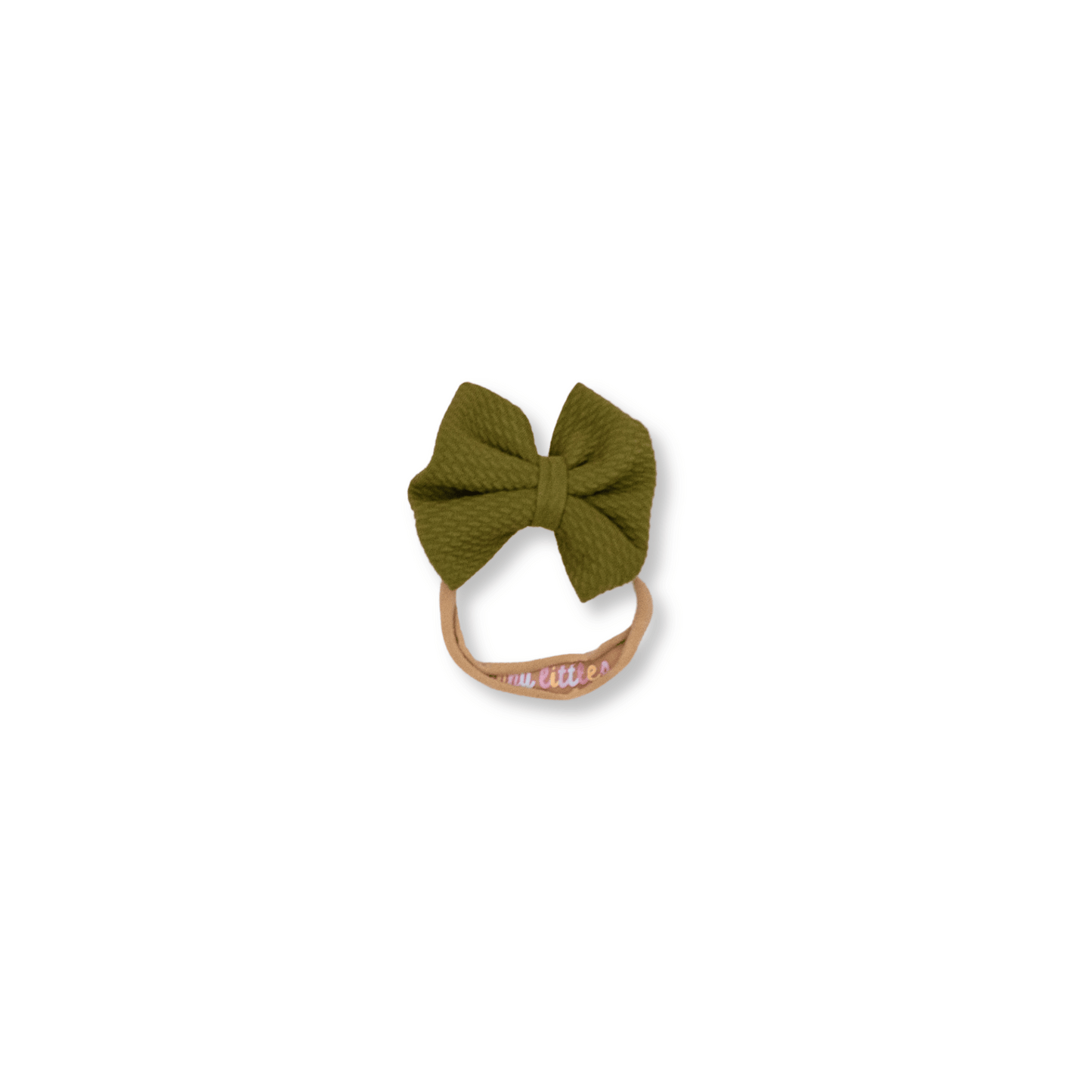 Baby & Toddler Headband | Handmade Bullet Bow | Nylon | Medium Bow | 0-24m | Olive Green | FINAL SALE