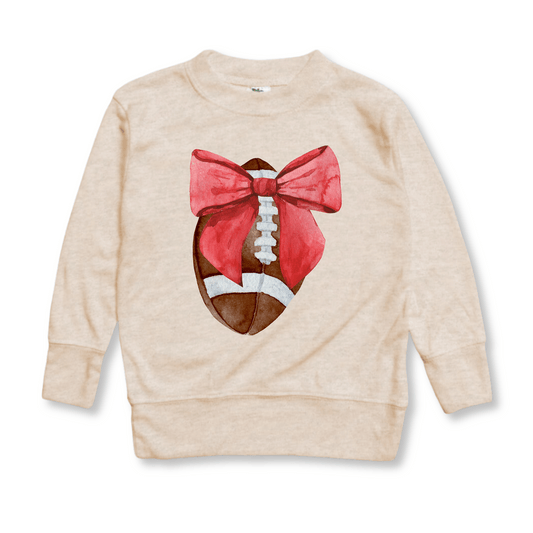 Toddler Long Sleeves Shirt | Ultra Soft |  Sizes 2T to 5T | Team Colors | Football Bow