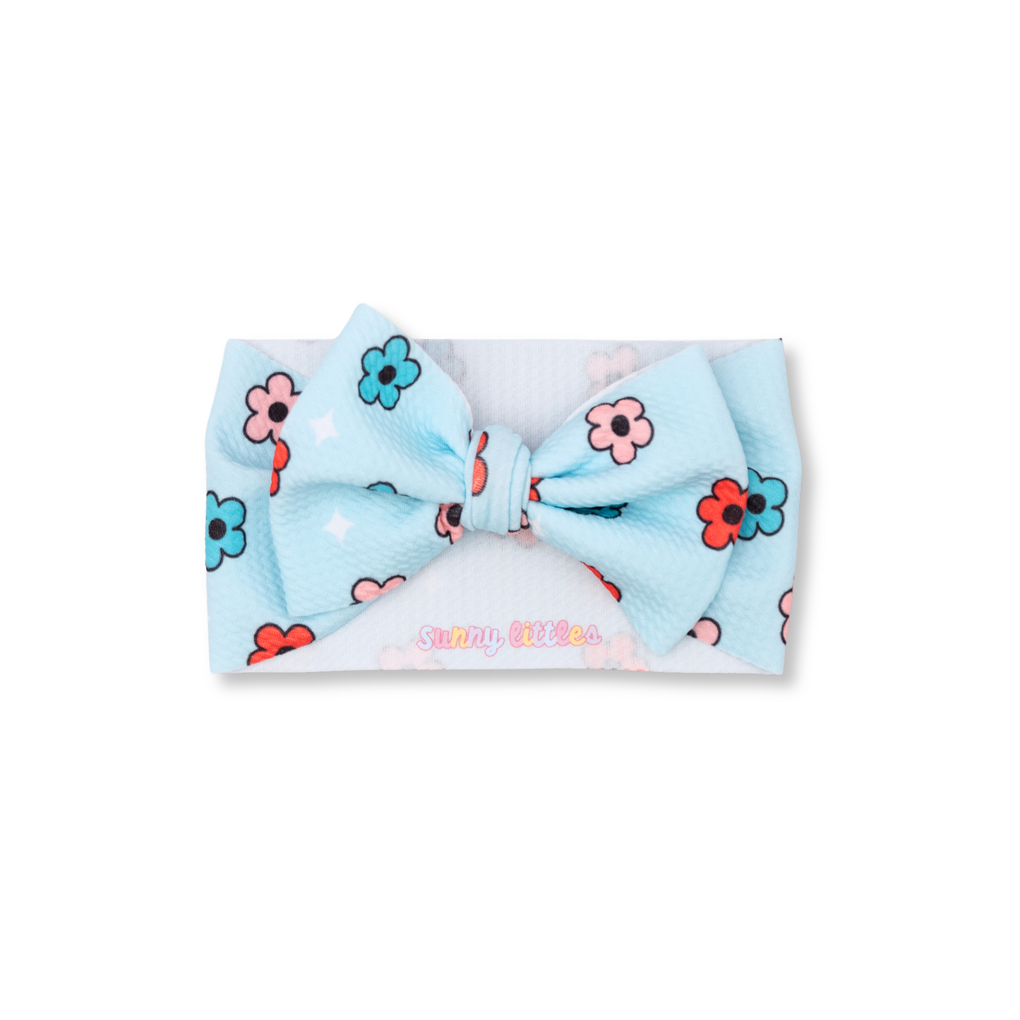 Baby Head Wrap | Handmade Bow | Large Bow | Sizes 0-12m+ | Bullet Polyester | Red, Blue, Pink Daisies | FINAL SALE