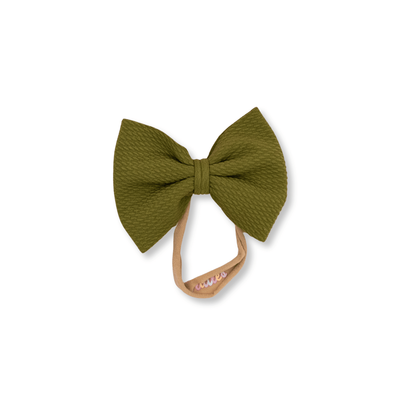 Baby Headband | Handmade | Nylon | Large Bow | Size 0-24m | Olive Green | lbb