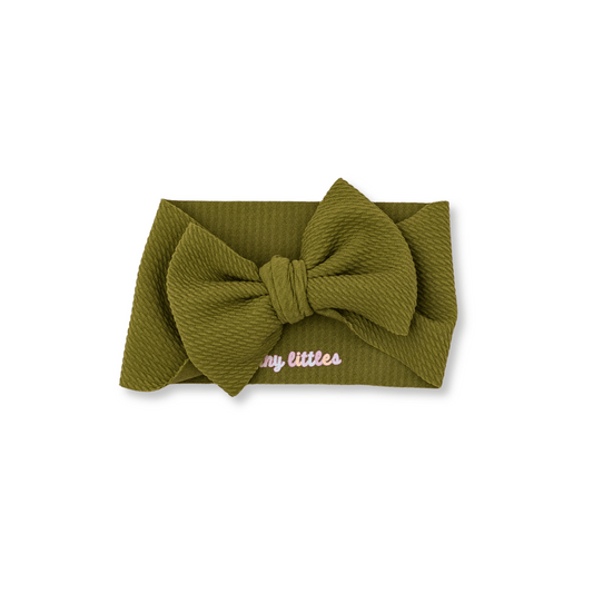 Baby Head Wrap | Handmade Bow | Large Bow | Sizes 0-12m+ | Bullet Polyester | Olive Green | hwb3