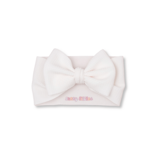 Baby Head Wrap | Handmade Bow | Large Bow | Sizes 0-12m+ | Bullet Polyester | Off White | hwb3