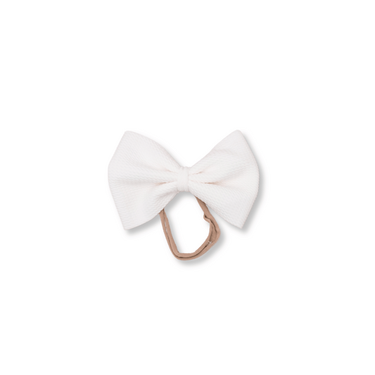Baby Headband | Handmade | Nylon | Large Bow | Size 0-24m | Off White | lbb