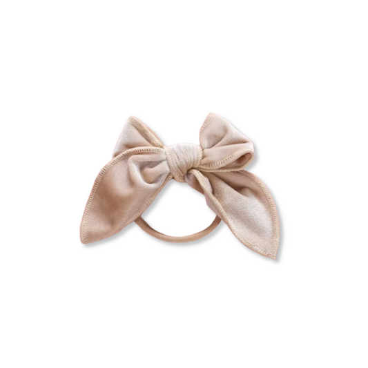 Baby & Toddler Headband | Velvet | Nylon | Medium Bow | Size 0-24m | Beige | FINAL SALE