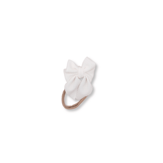 Sailor Bow Headband | Handmade Bullet Bow | Nylon | Small Bow | 0-24m | Off White | sbb