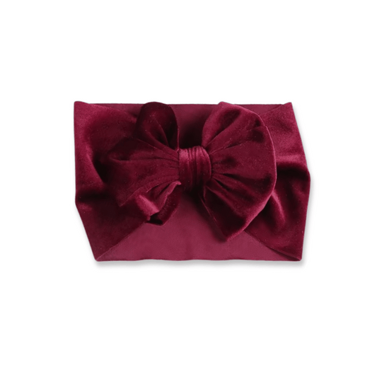 Baby Head Wrap | Velvet | Fits 3-12m+ | Large Bow | Deep Red | swb