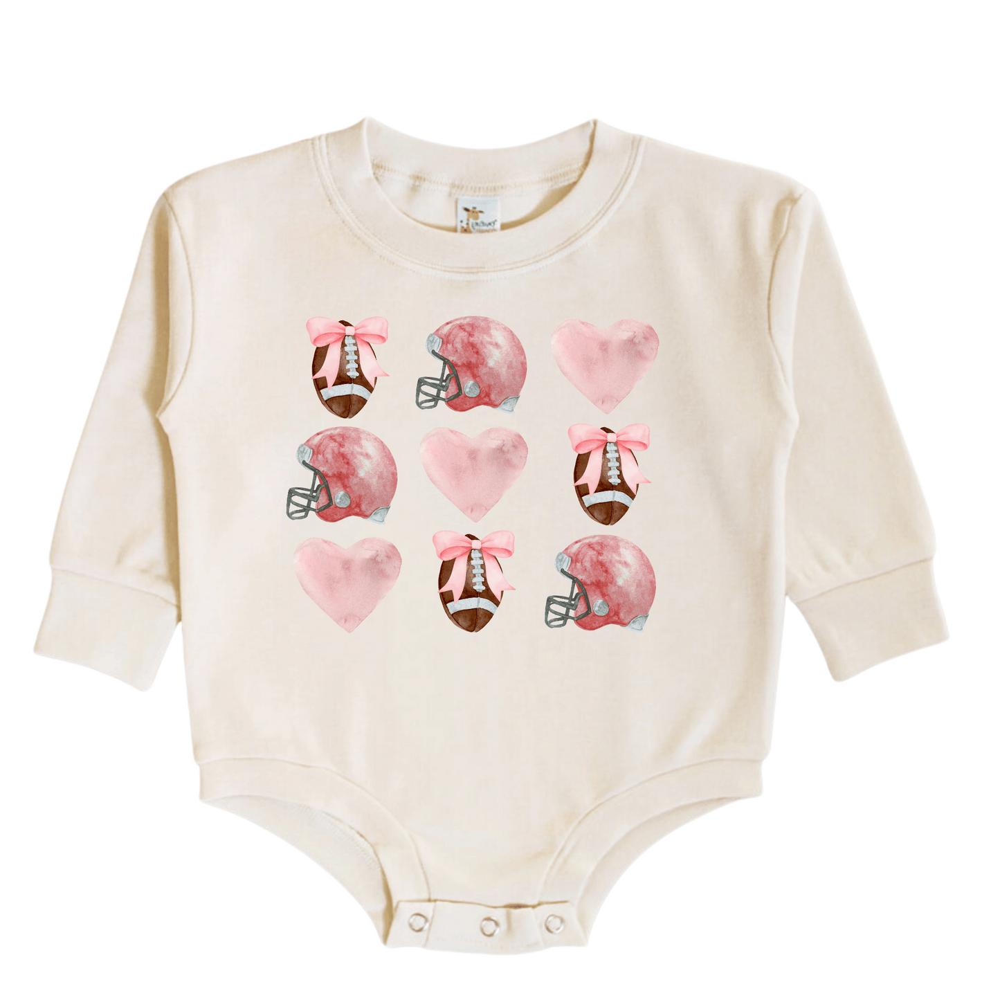 Baby & Toddler Romper | Game Day | Long Sleeves | 100% Cotton | Sizes 0-3m to 12-18m | Football Love