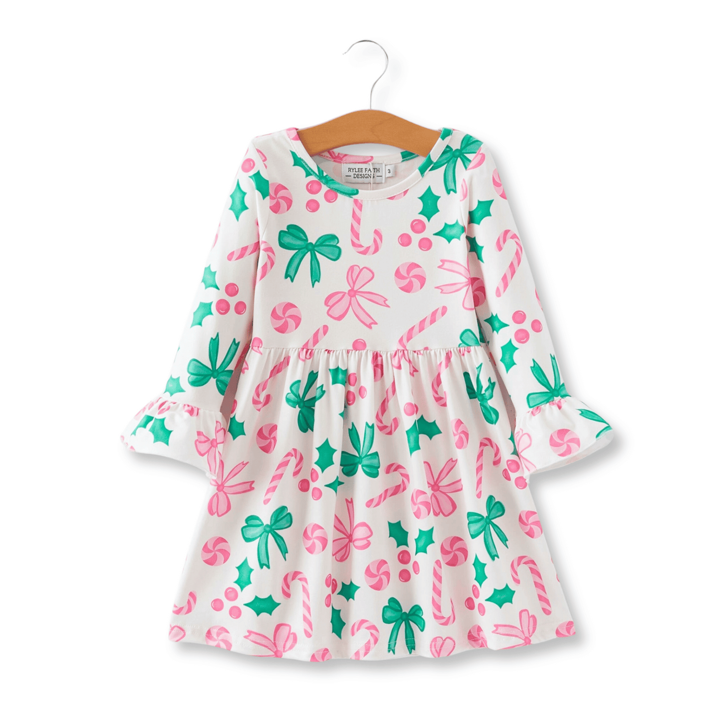 Toddler Dress | Sizes 2T to 5T | Pink & Green Christmas Bows | FINAL SALE