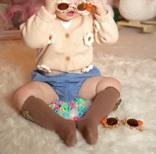 Baby & Toddler Cardigan | Sizes 6-12m to 3T | Beige Daisies | FINAL SALE