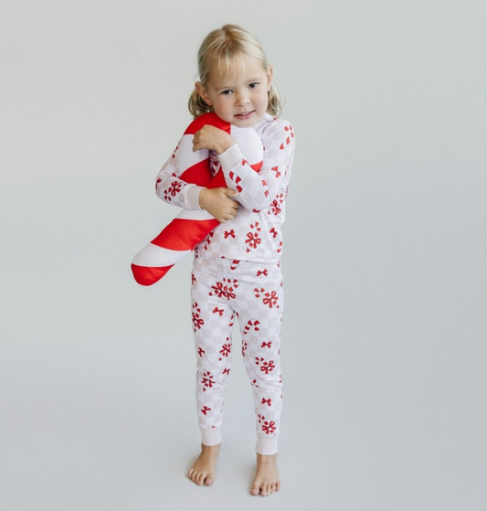 Toddler Bamboo Pajamas Two-piece | Christmas | Sizes 2T to 5T | Candy Cane Bows